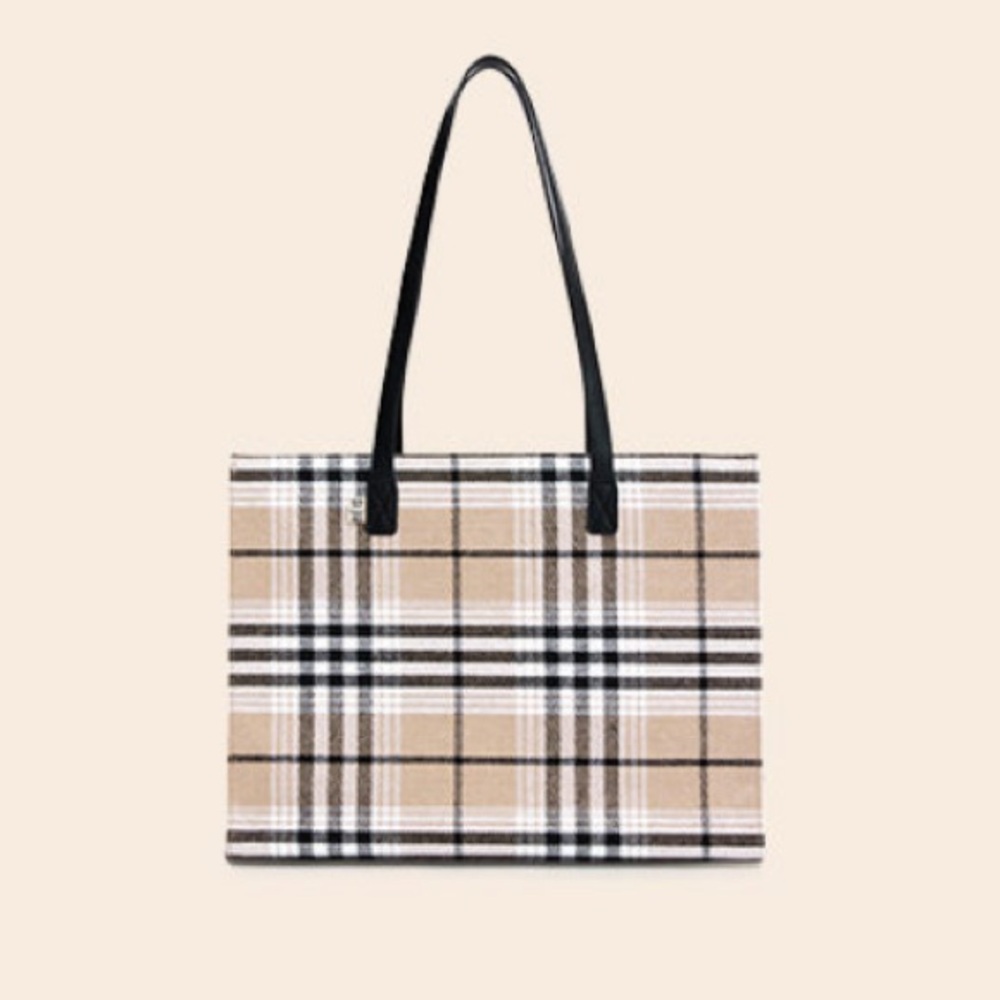 Beis Beige and Black Checkered work Tote